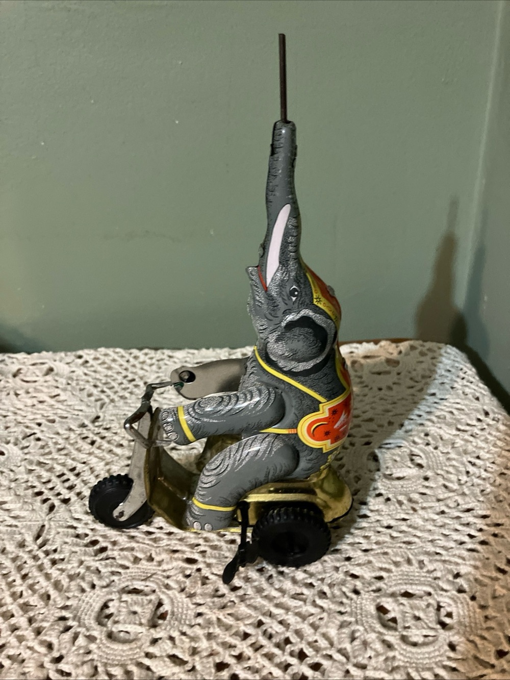 Wind Up Elephant on Scooter Bike Tin AS Is BLIC Litho Not a Toy Vintage 9"